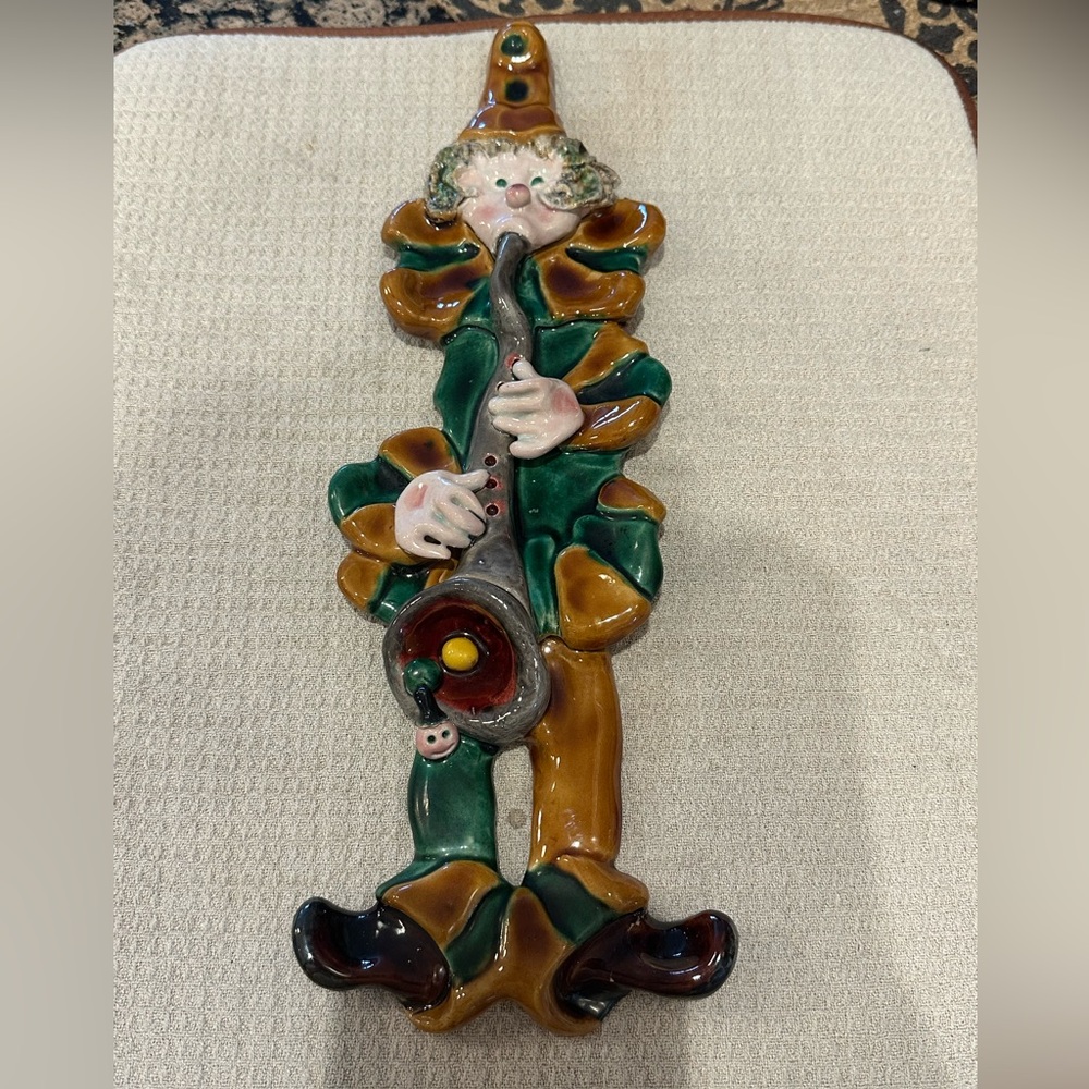 Vintage Licinio Handcrafted Pottery musical Clown hanging Wall Art - rare